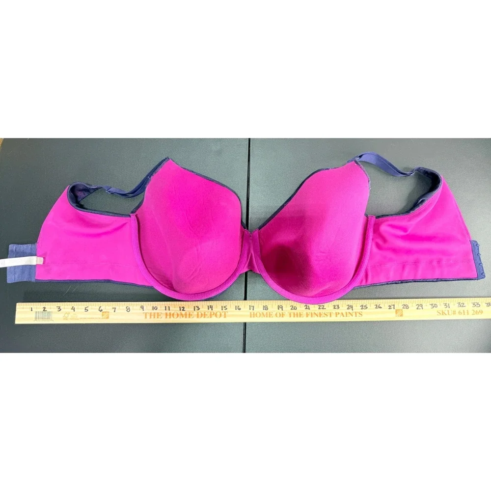 Cacique Underwire Bra Womens 42H Pink Navy Lined Floral Lace Full Coverage